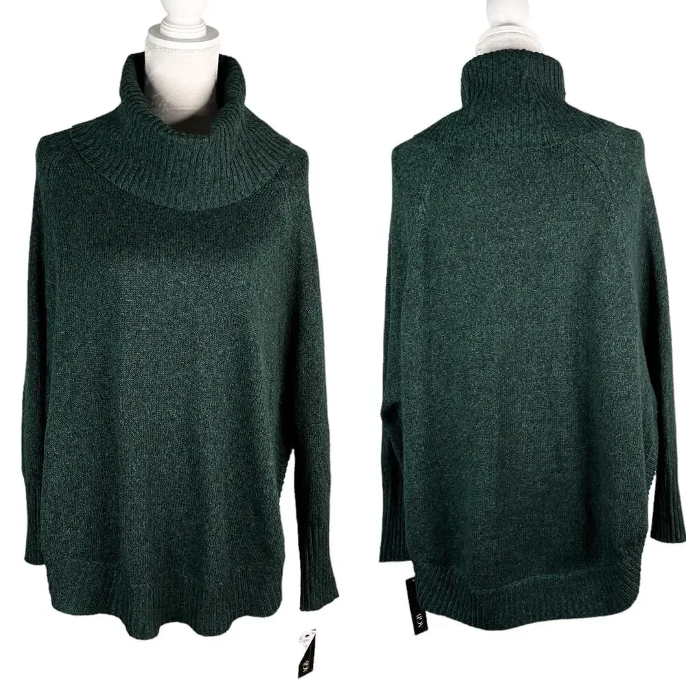 AGB Sweater Pine Green Cowl Neck Dolman Sleeves M Oversized New